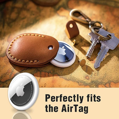 Genuine Leather Airtag Holder, Portable Air Tag Keychain with Key Rings Full Coverage Air Tags Hidden Case Cover Compatible for AirTags Green