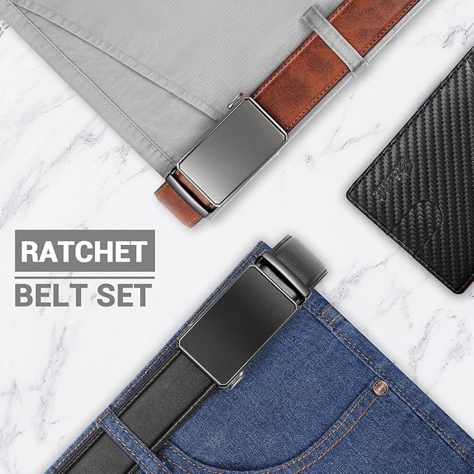 Zitahli Mens belt 2 Pack - Men Leather Belt Design for Work Business and Casual Golf Jeans-Men's Accessories Gifts for Men