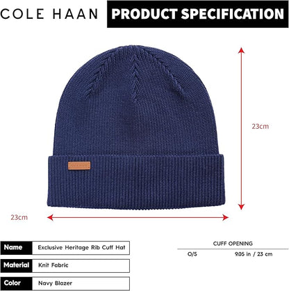Cole Haan Men's Heritage Rib Cuff Wool Beanie Hat, One Size