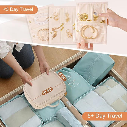 Travel Jewelry Case Organizer for Women, Jewelry Storage Book with Small Pouch, Travel Jewelry Bag Case for Traveling Necklace, Earrings, Rings, Bracelet Organizer (Beige)