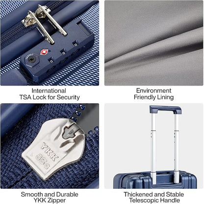 Hanke 24 Inch Luggage Suitcases With Spinner Wheels Lightweight PC Hard Shell Rolling Suitcase With Travel Locks,Checked-Medium 24-Inch(Dark Blue)