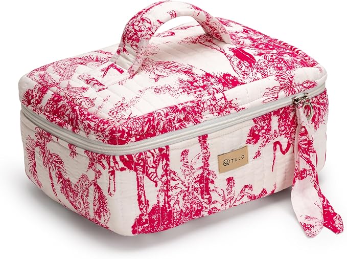 Blockprint Makeup Bag - Large Waterproof Organizer | Boho Toiletry Pouch for Women | Gift for Travelers