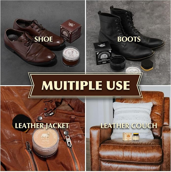 SALTY FISH Shoe Polish Cream 3.2Oz, Lanolin Shoe Polish Kit with Shoe Shine Sponge, Condition Waterproof Restore Shoe Boot