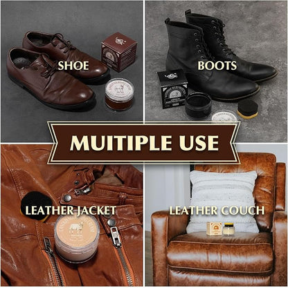 SALTY FISH Shoe Polish Cream 3.2Oz, Lanolin Shoe Polish Kit with Shoe Shine Sponge, Condition Waterproof Restore Shoe Boot