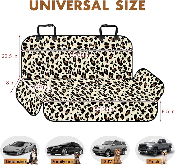 Backseat Cover for Dogs, Waterproof and Non-Slip Pet Bench Seat Covers, Car Seat Protector for Back Seat, Universal Size Rear Car Seat Cover Fits Cars, Trucks and SUVs, L-Leopard&Black