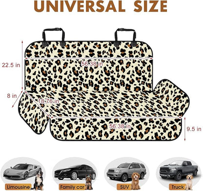 Backseat Cover for Dogs, Waterproof and Non-Slip Pet Bench Seat Covers, Car Seat Protector for Back Seat, Universal Size Rear Car Seat Cover Fits Cars, Trucks and SUVs, L-Leopard&Black