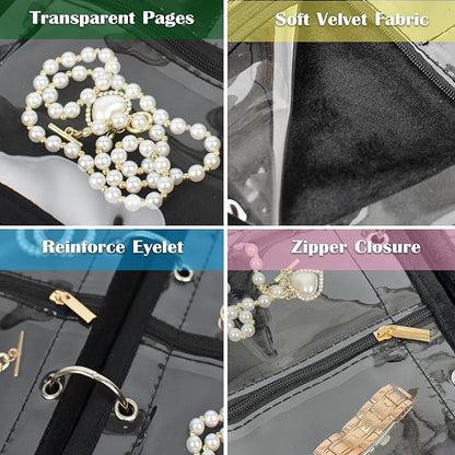Travel Jewelry Organizer Case,Jewelry Bags for Traveling, Jewelry Binder with 24 Pcs Clear Zipper Velvet Pouches for Storing Earrings, Rings, Necklace, Bracelet, Watch (Black)
