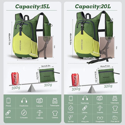 20L Small Hiking Backpack for Men Women Foldable Packable Back Pack Ultralight Hiking Daypack for Travel Camping Outdoor, Olive Green Yellow