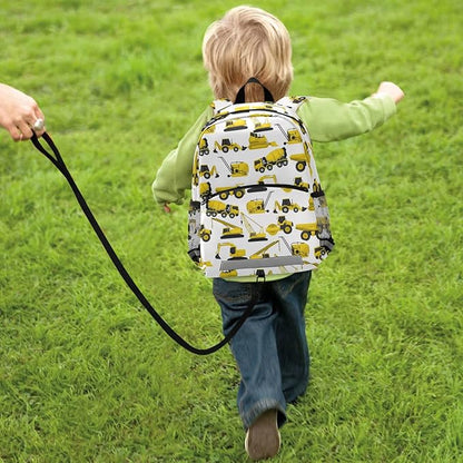 Construction Truck Excavator Bulldozer Kid's Toddler Backpack for Boys Girls Preschool Nursery with Safety Leash (01142)