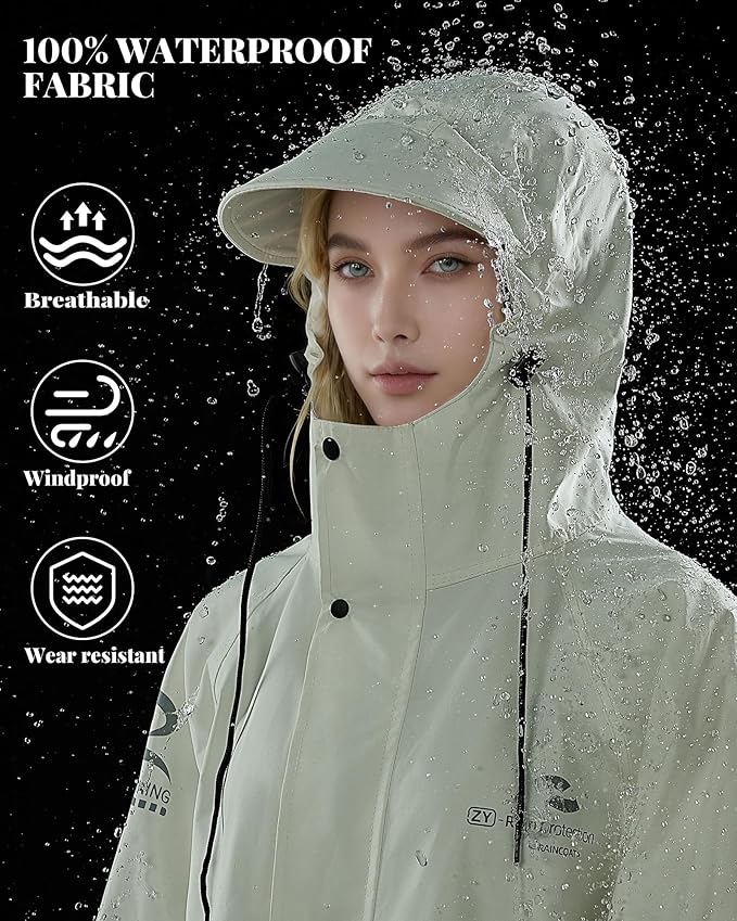 Men's Rain Jacket with Hooded Waterproof Lightweight Packable Long Raincoat Poncho for Women Adults