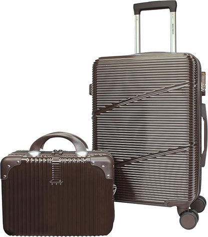 World Traveler VentureX Airline Approved 2-Piece Carry-On Luggage Set – Lightweight Hardside Polycarbonate Suitcase with Spinner Wheels - Brown