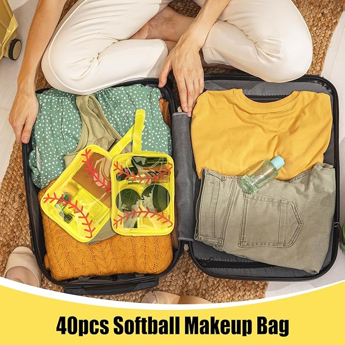 40 PCS Softball Makeup Bag - Softball Goodie Bags Bulk Waterproof Clear PVC Travel Toiletry Zipper Pouch Organizer, Premium Softball Team Gifts for Girls Women Players Coaches