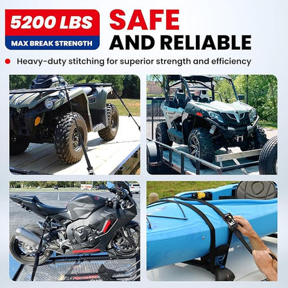 MOCA 15ft Heavy Duty Ratchet Tie Down Straps 1.6"x 15' (5200 Lbs Breaking Strength), Ultimate Tie Down Straps with Coated Chromoly S Hooks for Trucks, Cargo, Motorcycle, Cargo & More, Carry Bag, Black