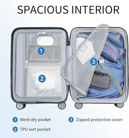 KROSER Hardside Expandable Carry On Luggage with Spinner Wheels & Built-in TSA Lock, Durable Suitcase Rolling Luggage with USB Port, Carry-On 20-Inch, Silver Grey