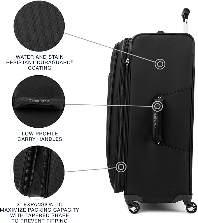 Travelpro Maxlite 5 Softside Expandable Luggage with 4 Spinner Wheels, Lightweight Suitcase, Men and Women, Black, Checked-Large 29-Inch