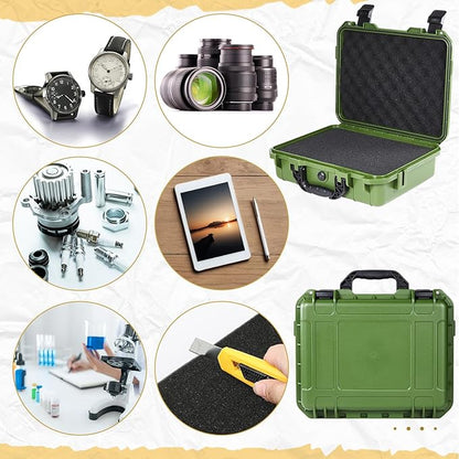 1 Pcs 16.3 x 12.4 x 6.5 inch Waterproof Hard Case with DIY Customizable Foam Insert Portable Protective Case with Knife for Camera Drones Equipments Tools Test Instruments (Green)