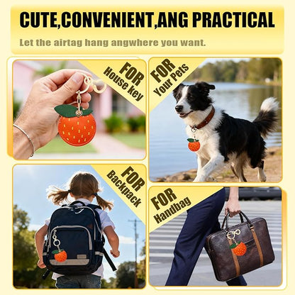 Leather Keychain for Airtag, Cute Protective Keychain Holder Compatible with Apple Air Tag,GPS Item Tracker Case Cover for Keys,Bags,Pets,Luggage(Orange)