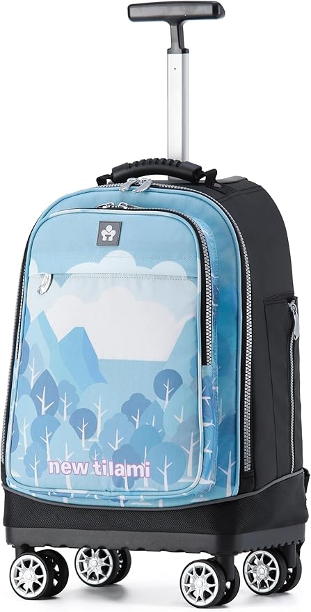 NEW TILAMI 19 Inch Rolling Backpack 360°rotating Universal Wheel, Large Organizer Compartments, Adjustable Handle, Carry on for School Students Business Travel, Misty Blue Forest