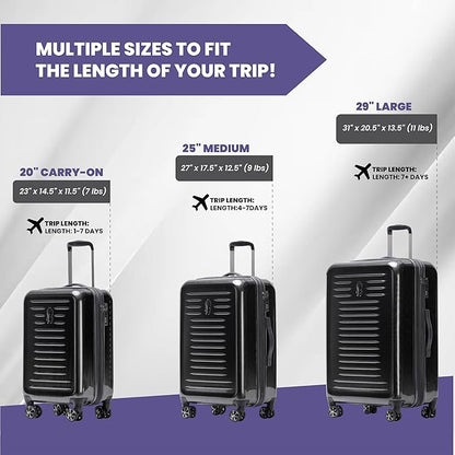 Spyder Rails Expandable Hardside Upright Suitcase with 360° Spinner Wheels, TSA Approved Lock (Black, Large Checked)