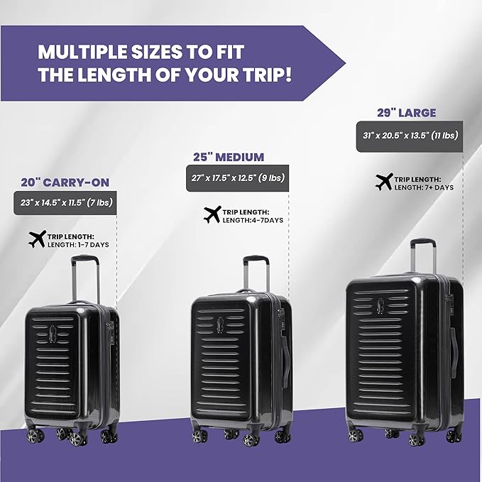 Spyder Rails Expandable Hardside Upright Suitcase with 360° Spinner Wheels, TSA Approved Lock (Black, Medium Checked)