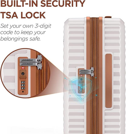 SHOWKOO Luggage Sets 3 Piece Hardside Expandable Suitcase with Double Spinner Wheels Tsa Lock, (Beige White, 5 piece set)