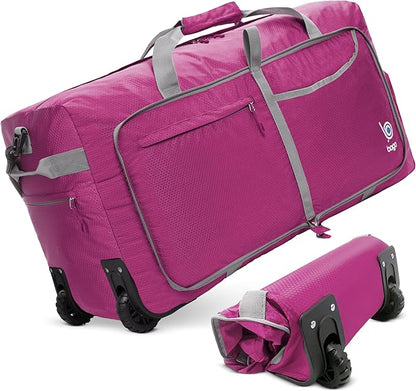 Bago Rolling Duffle Bag with Wheels - 30" 100L Foldable Weekender Bag, Waterproof Travel Duffel Bag, Heavy Duty Lightweight Duffle Bag for Traveling, Rolling Duffel Bag with Wheels (Pink2023)