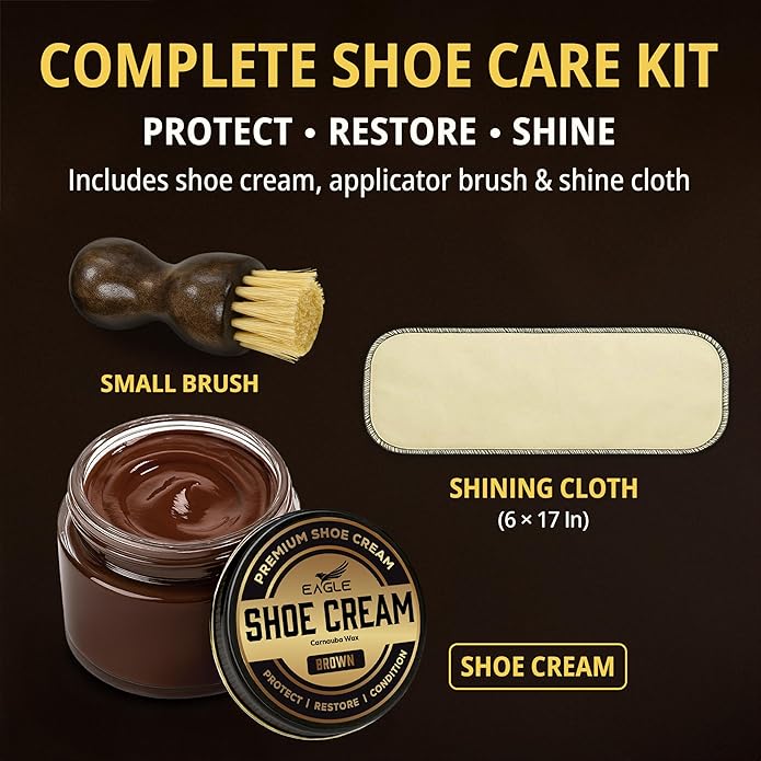 Eagle Shoe Cream Polish Kit – 3 Piece Boot & Shoe Polish with Shoe Cream, Shine Cloth & Applicator