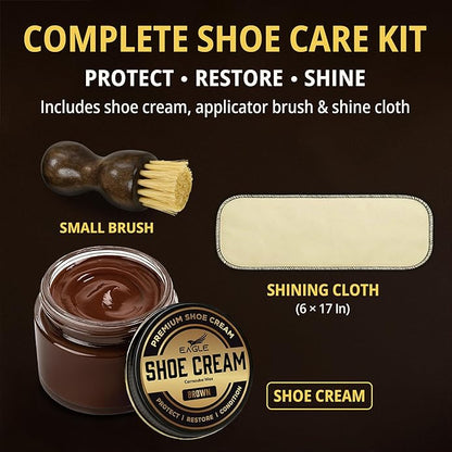 Eagle Shoe Cream Polish Kit – 3 Piece Boot & Shoe Polish with Shoe Cream, Shine Cloth & Applicator