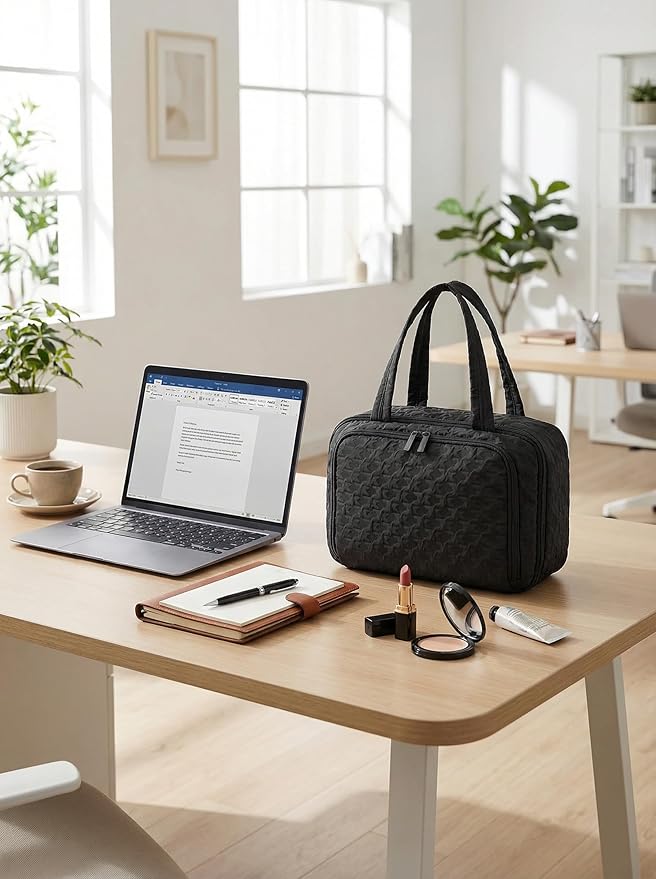 SMONT Travel Toiletry Bag for Women Hanging Makeup Organizer Toiletry Bag Essentials for Women Makeup Bag/Big Compartment, Waterproof,with Multiple Pockets, Ideal for Travel, Gym, School, Black