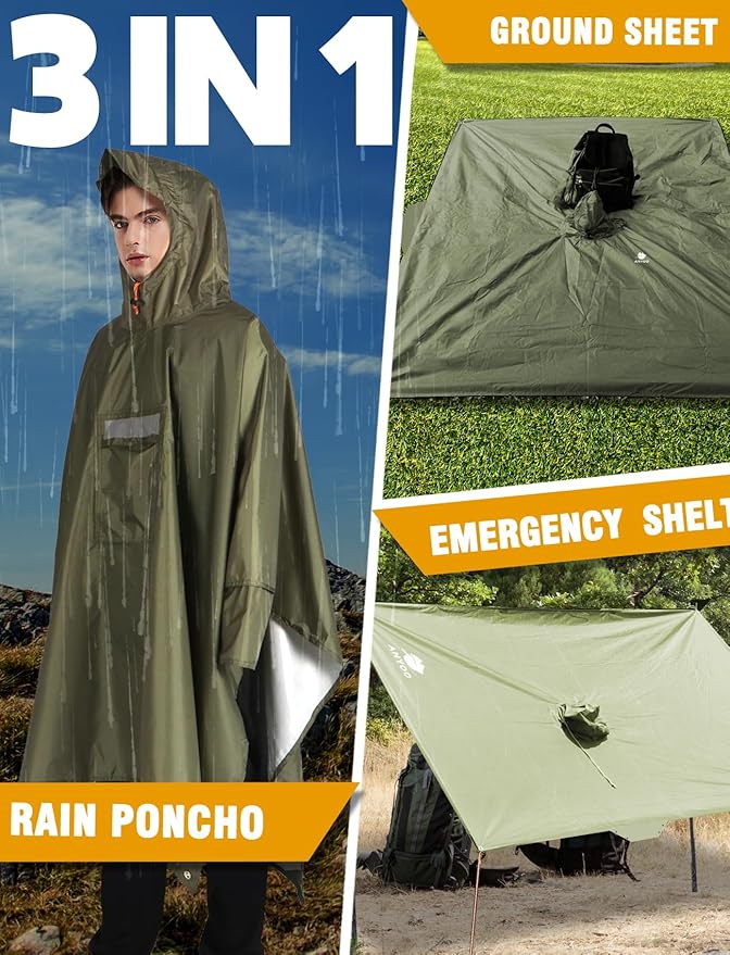 ANYOO Hooded Rain Poncho for Adults Waterproof Lightweight Rain Coat for Men Women Reusable Rain Jacket for Emergency Outdoor