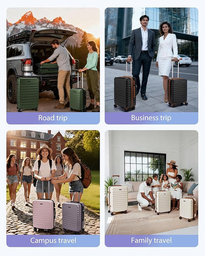 LIGHT FLIGHT Luggage Sets, 3 Piece Durable Suitcase Set with Spinner Wheels, 3 Pcs Hardside Lightweight luggage with TSA Lock, Large Checked Travel Suitcases, 20/24/28 Inch, Pine Green