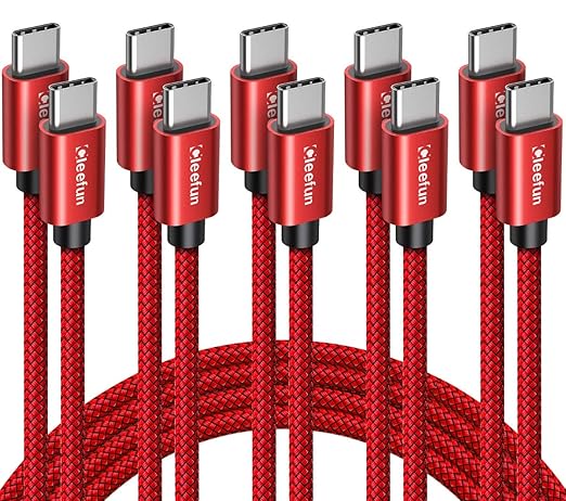 CLEEFUN USB C to USB C Cable 60W, USBC to USBC, [5-Pack, 3 ft] Type C to C Charger Cord Fast Charging for iPhone 16 15 Pro Max/Plus, for iPad/MacBook Pro/Air, for Samsung Galaxy S25 S24 S23