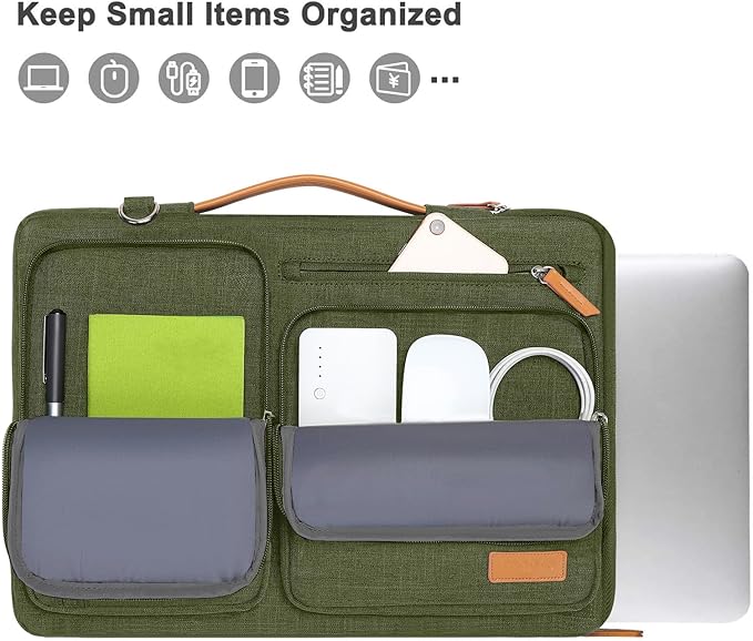 MOSISO 360 Protective Laptop Shoulder Bag,17-17.3 inch Computer Bag Compatible with MacBook, HP, Dell, Lenovo, Asus Notebook,Side Open Messenger Bag with 4 Zipper Pockets&Handle, Olive Green