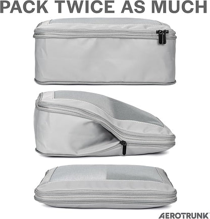 Aerotrunk Compression Packing Cubes for Travel - Luggage Organizer Bags - Double Zipper Packing Cubes for Suitcases (6-Pack, Light Grey)