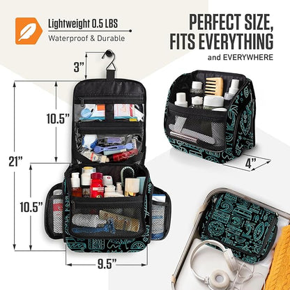 VENTURE 4TH Hanging Travel Toiletry Bag for Women & Men – Large Toiletry Organizer with 17 Compartments, Removable TSA Pouch, Travel Wash Bag for Toiletries, Makeup & Shaving Kit (Surfing Vibes)