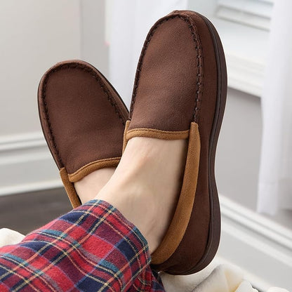 Fruit of the Loom Men’s Memory Foam House Slippers Indoor Outdoor – Microsuede Venetian Cozy Warm Men’s Slippers Plush House Shoes, Sizes 7-14