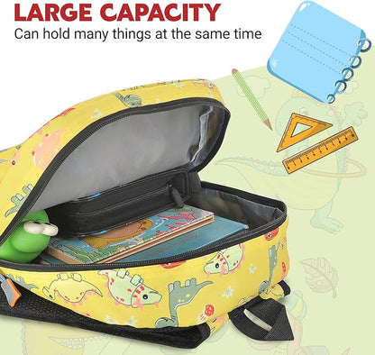 Kids Backpack for Girls Boys - 15 Inch Dinosaur Childrens Backpack Cute School Bag Kindergarten Backpack for Ages 3-8, Yellow