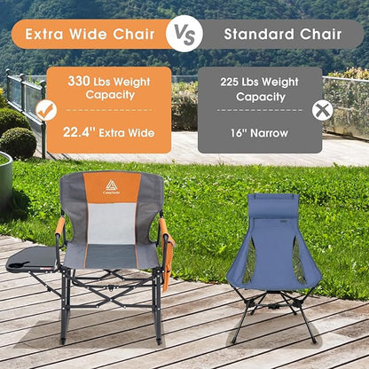 Wide Folding Director Chair with Table, Outdoor Camping Chair for Adults with Cup Holder Load 330 Lbs, Portable Lightweight Chair for Outside with Carry Bag for Patio, Orange-1Pack