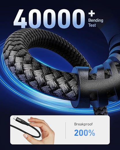 USB C Cable Fast Charging 6FT, 2Pack USB A to USB C Cable for CarPlay, Durable Braided USB Type C iPhone Charger USBC Cord for iPhone 17/16/15/Pro Max/Plus, Samsung Galaxy S23 and More-Black
