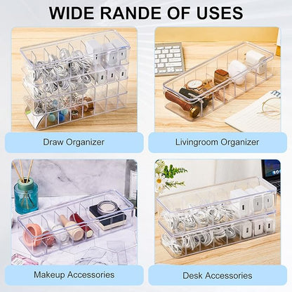 Tatuo 2 Pcs Cable Organizer Box with Wire Ties, Plastic Cord Storage Box with Lid, Electronics Organizer for Home Office Desk Organizers and Accessories (Clear)