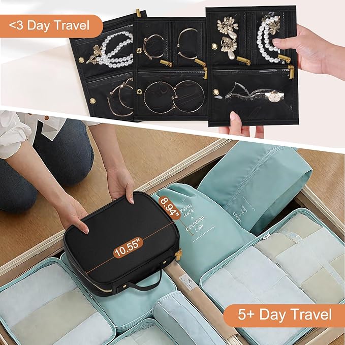 Travel Jewelry Case Organizer for Women, Jewelry Storage Book with Small Pouch, Travel Jewelry Bag Case for Traveling Earrings, Rings, Bracelet Organizer (Inner Pages, 3 PCS, Black)