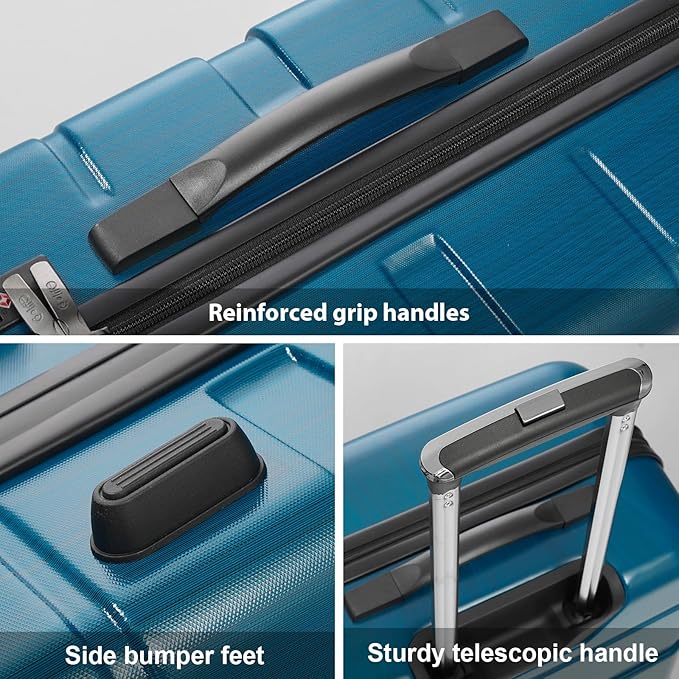 Coolife Luggage PC+ABS Hardshell Suitcase with TSA Lock, Spinner Checked Lightweight (Caribbean Blue, 24in)