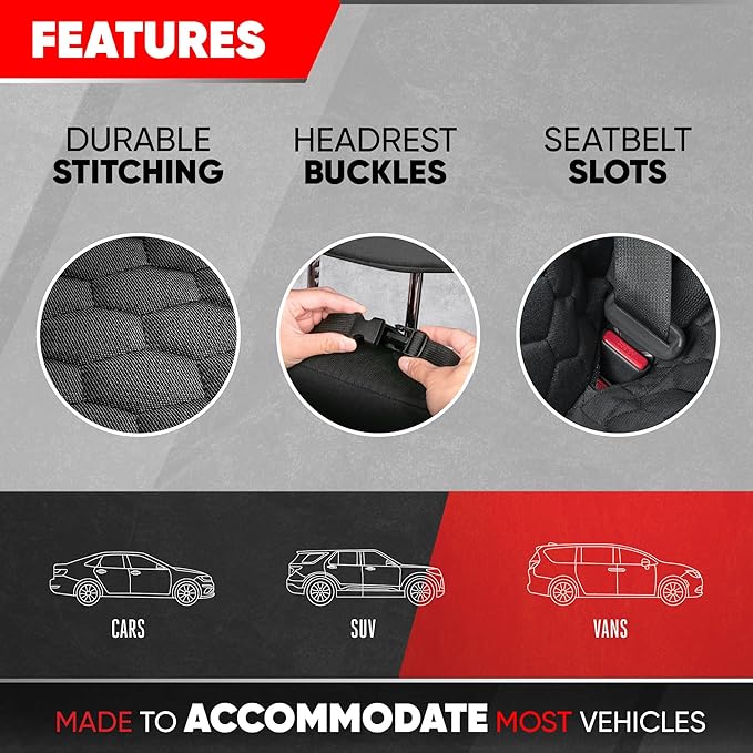Motor Trend Dog Car Seat Cover for Back Seat - Waterproof Non-Slip Scratch-Resistant Back Seat Pet Cover for Dogs - Universal Fit Dog Accessories for Cars, Trucks, SUV, & Vans - Black