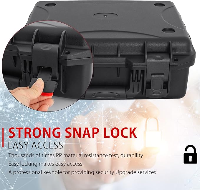 Hard Case with IP67 Waterproof Shockproof Tool Box for Microphone, Drones, Camera, Equipments, Portable Storage Case, 16.5 x13 x 7 Inch