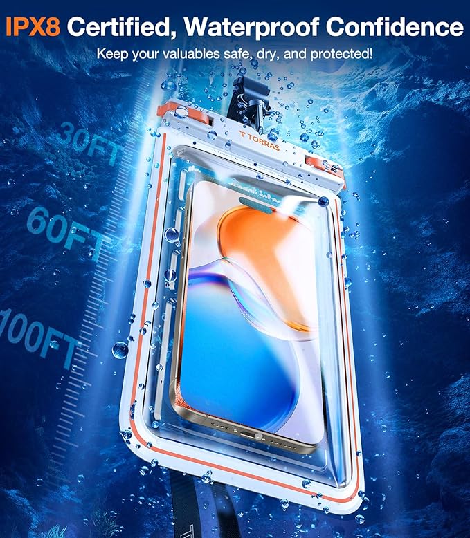 TORRAS IPX8 Waterproof Phone Pouch Floating, Underwater Screen Touchable, Water Proof Case with Lanyard for iPhone 17 Pro Max 16 S25, Cellphone Dry Bag Cruise Essentials 7.0 inch, White