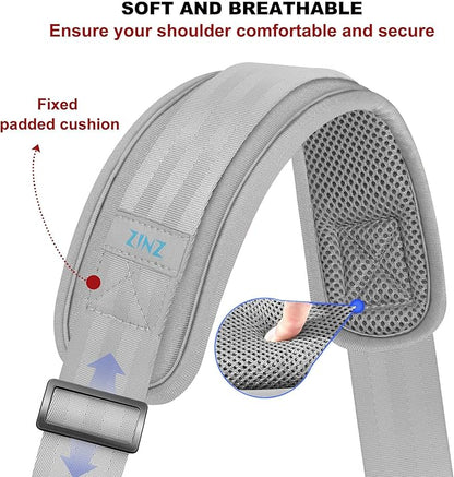 ZINZ 60" Universal Strap with Ultra-Thick Fixed Breathable Pad - Adjustable Heavy-Duty Shoulder Strap for Laptop, Crossbody, Luggage, Gym, Camera Bag and More - L01G01