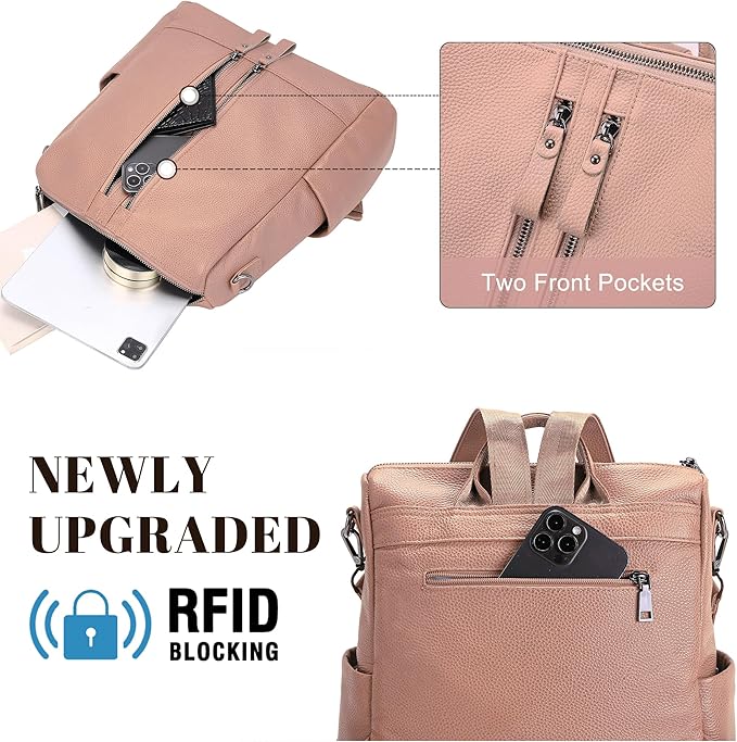 Genuine Leather Backpack Purse for Women: Fashion Ladies Convertible Backpack Designer Shoulder Handbag for Travel