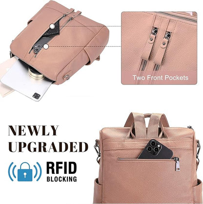 Genuine Leather Backpack Purse for Women: Fashion Ladies Convertible Backpack Designer Shoulder Handbag for Travel