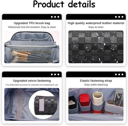 BOYATU Travel Makeup Bag Organizer Cosmetic Bag: 3 Pcs Set Make up Bags for Women with Handle - Waterproof Vegan Leather Toiletry Bags Travel Essentials Pouch with Compartments (01-Black)