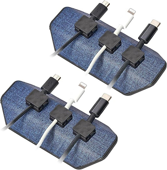 CHARGEWORX Magnetic Cable Organizer – 2 Pack- Weighted Non-Adhesive Cord Holder with 3 Magnetic Clips for USB-C, Lightning & MagSafe Cables – Desk, Office & Nightstand Cable Management